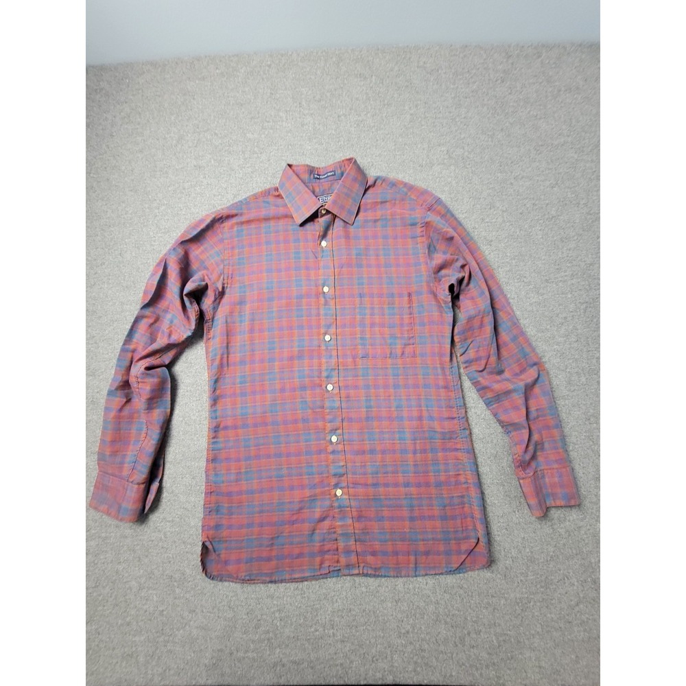 Enro The Fitted Shirt Mens M Orange Blue‎ Plaid Long Sleeve Collared Button Up